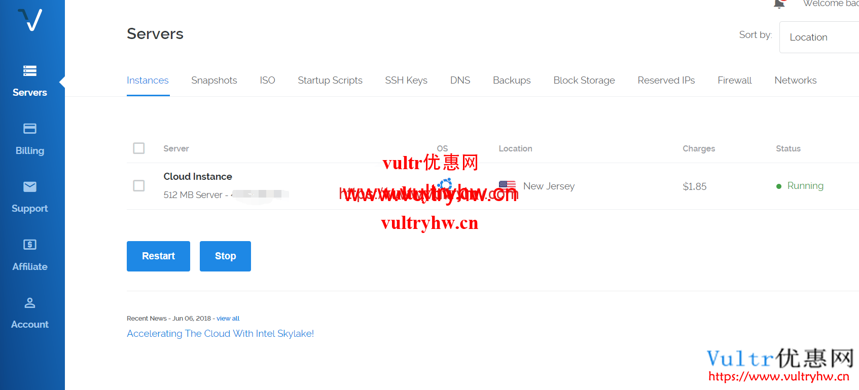 Vultr服务器页面