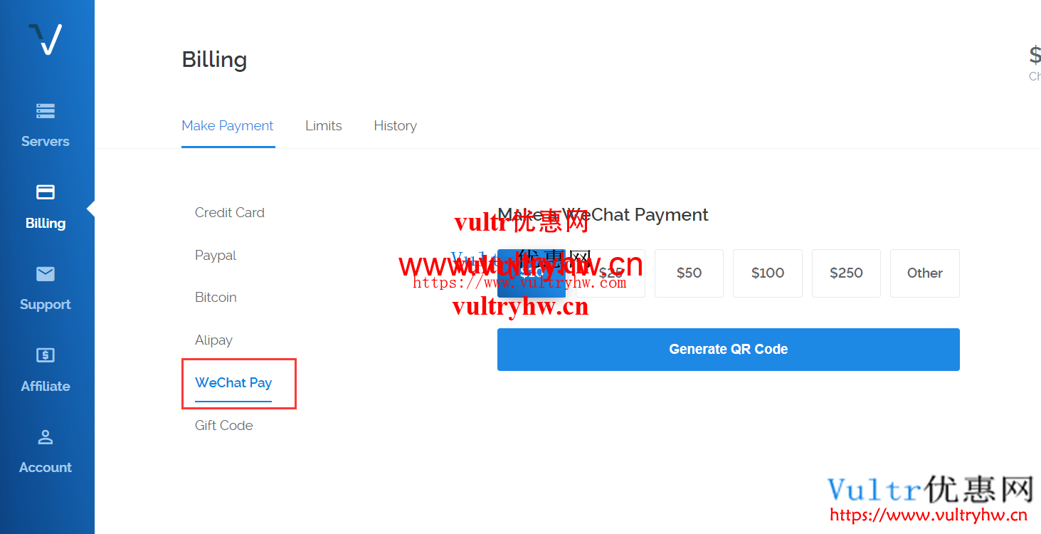 vultr使用微信支付付款