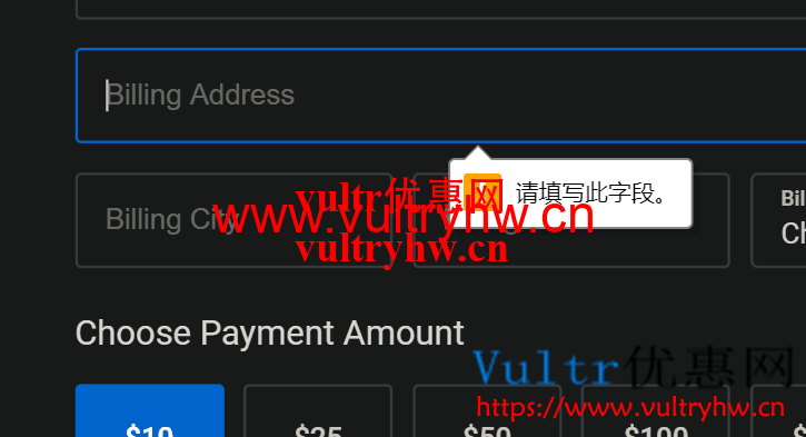 Vultr账单信息请填写此字段