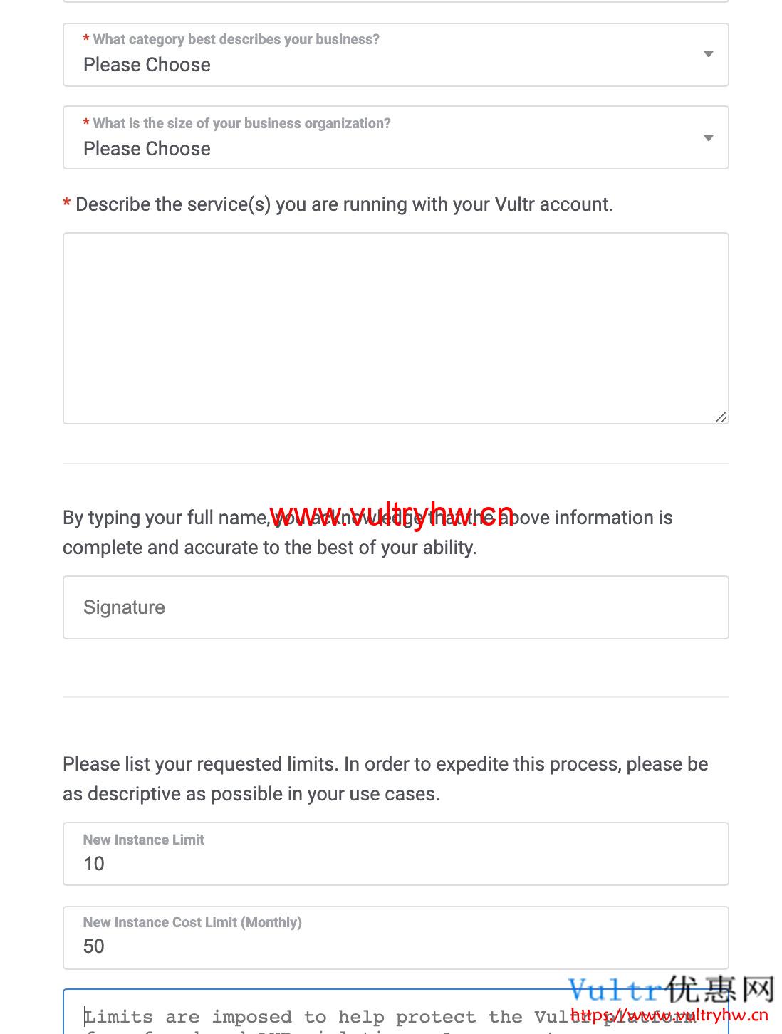 Vultr Account Limits增加方法