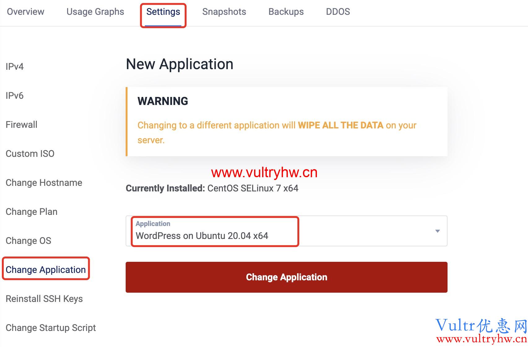 Vultr Change Application